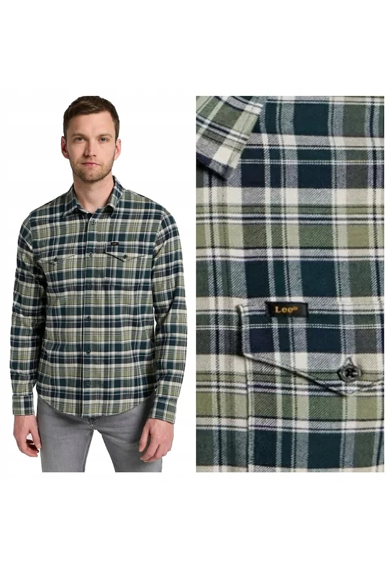 Camasa Barbati,  Regular Shirt, Regular Fit, Design Clasic, Maneci Lungi, Cu Guler, Cu Nasturi, Bumbac, Verde