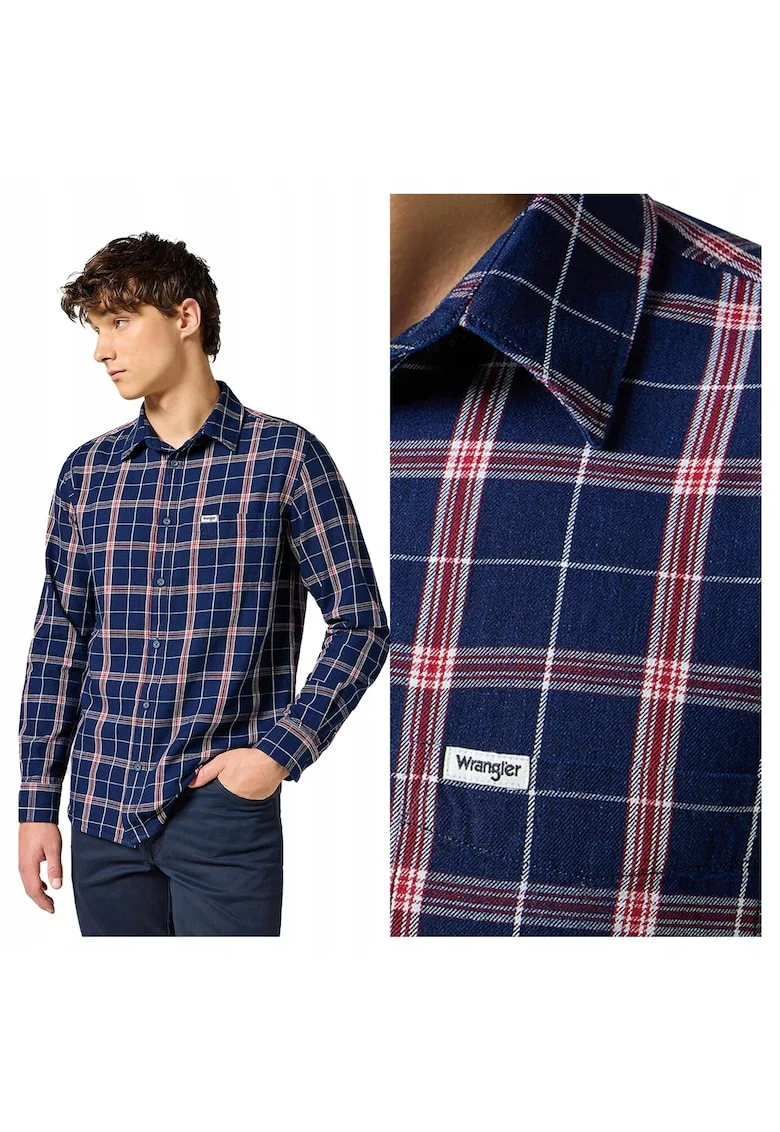 Camasa Barbati,  1PKT Shirt, Regular Fit, Design Clasic, Maneci Lungi, Cu Guler, Cu Nasturi, Bumbac, S INTL, Albastru