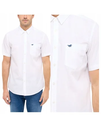 Camasa Barbati,  Gilroy, Regular Fit, Design Clasic, Maneci Scurti, Cu Guler, Cu Nasturi, Bumbac, M INTL, Alb