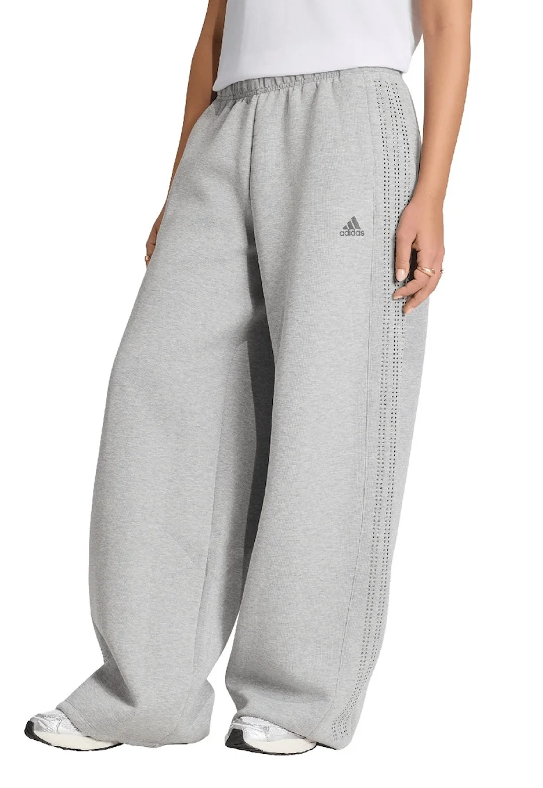 Pantaloi de trening cu croiala ampla si strasuri, Gri deschis
