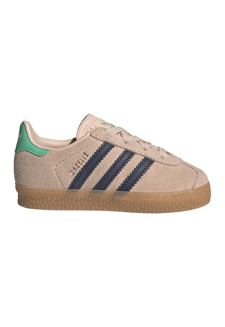 Pantofi sport Gazelle din piele intoarsa si piele, Roz somon/Gri carbune/Verde feriga