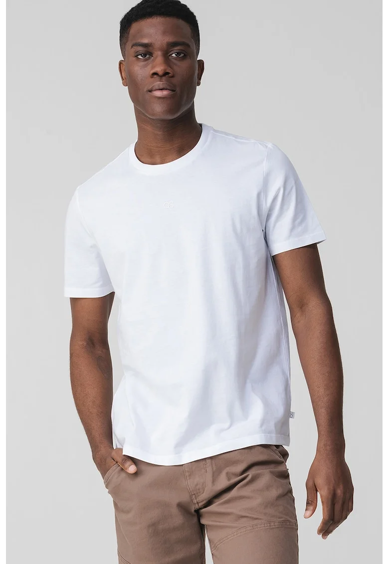 Tricou cu decolteu la baza gatului si logo discret, Alb
