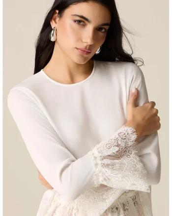 Bluza cu garnitura de dantela, Alb