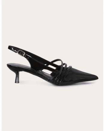 Pantofi slingback de piele lacuita cu toc kitten, Negru