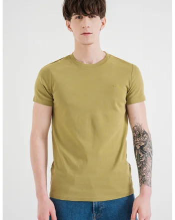 Tricou slim fit cu model uni, Verde masliniu