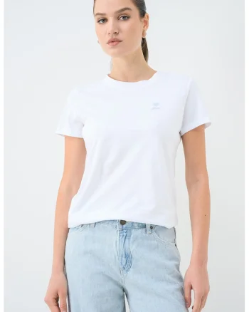 Tricou de bumbac cu decolteu la baza gatului, Alb optic