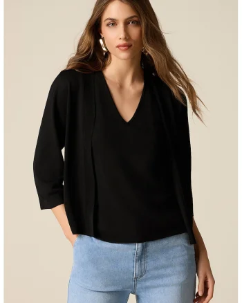 Cardigan cu maneci 3/4, fara inchidere, Negru