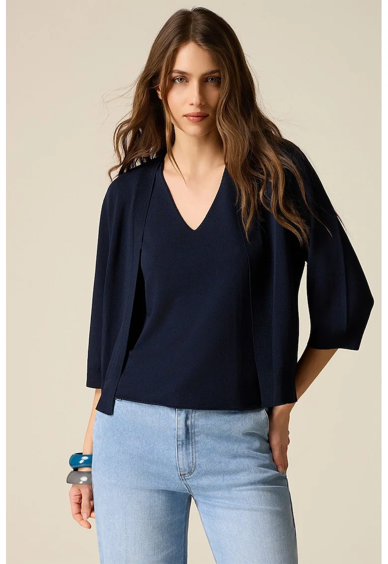 Cardigan cu maneci 3/4, fara inchidere, Bleumarin
