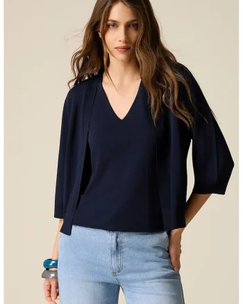 Cardigan cu maneci 3/4, fara inchidere, Bleumarin