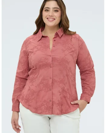 Camasa de bumbac cu broderie, Rosu capsuna