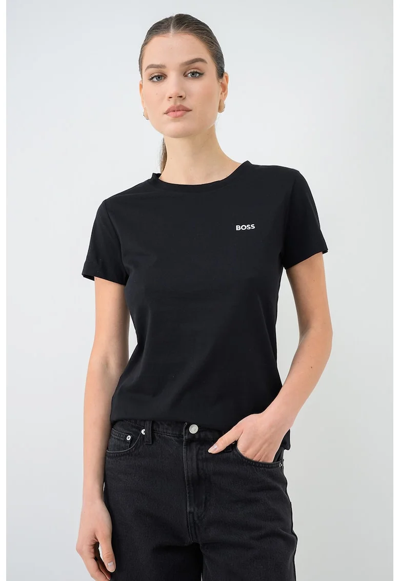 Tricou regular fit de bumbac Esogo, Negru/Portocaliu mandarina