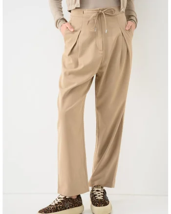 Pantaloni drepti cu snur, Bej