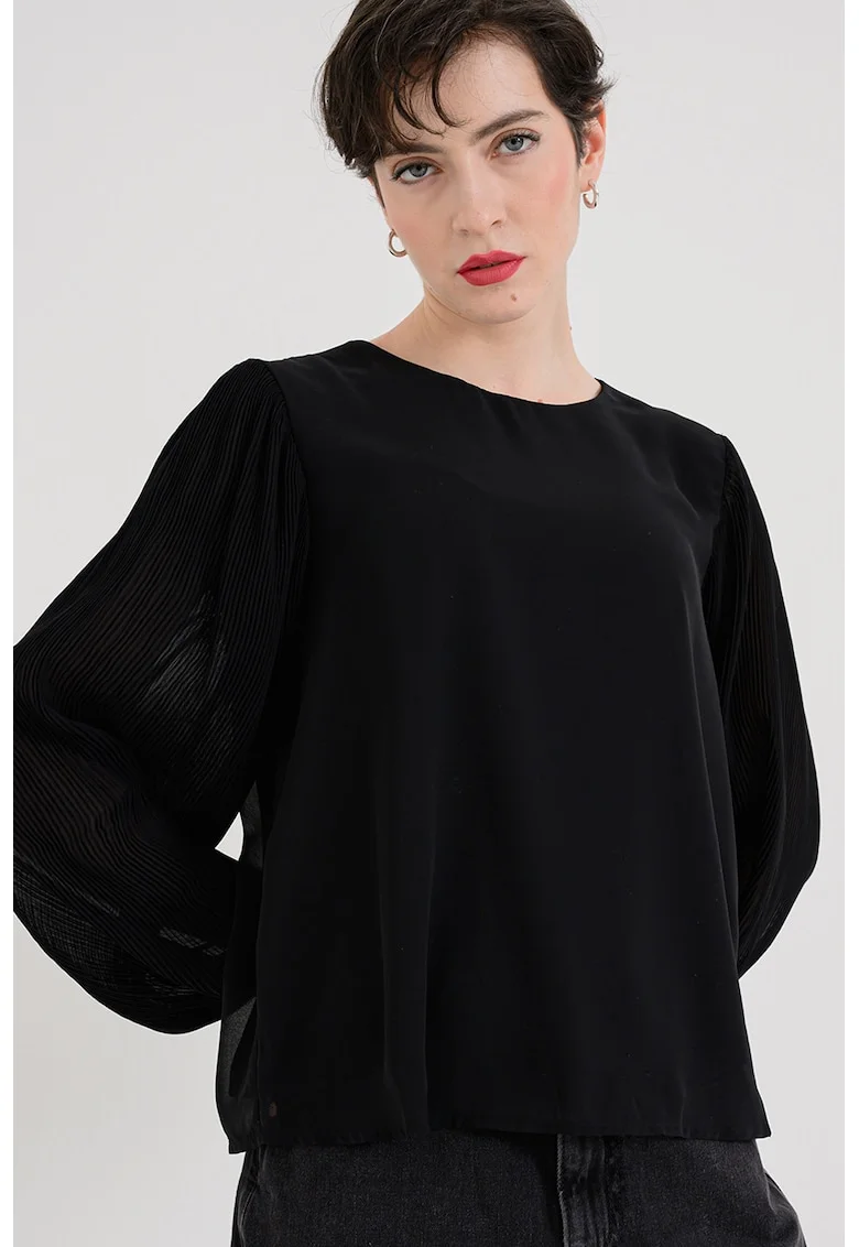 Bluza vaporoasa cu maneci lungi, Negru