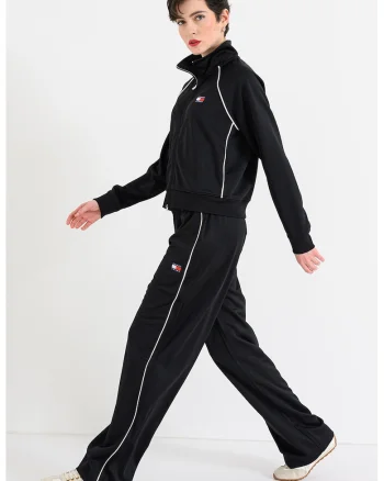 Bluza de trening cu fermoar si logo, Alb/Negru