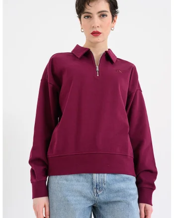 Bluza polo de trening cu fermoar scurt, Violet tyrian