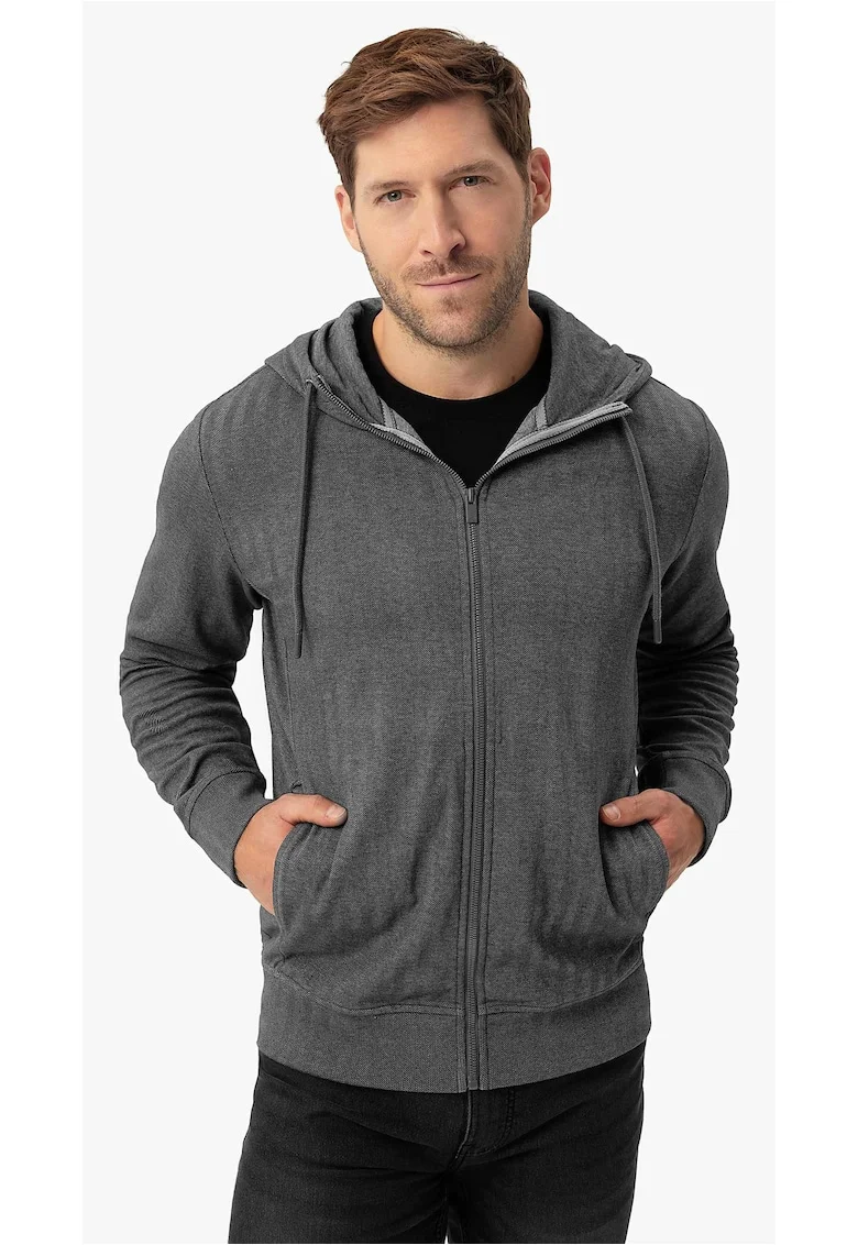 Hanorac cu gluga barbati, cu fermoar, buzunare, regular fit,  B-Fog, gri melange, Gri melange