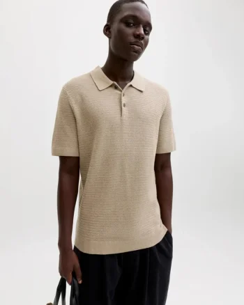 Tricou polo cu aspect tricotat, Bej