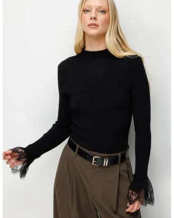 Pulover dama,  Slim Fit, negru, 100% poliester, One Size