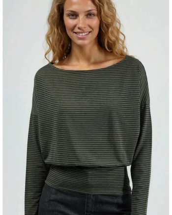 Bluza dama  decolteu barca, elastic, verde kaki, jerseu