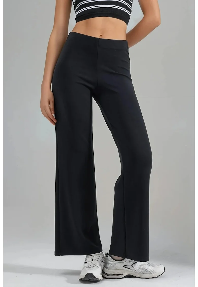 Pantaloni dama,  talie inalta, croiala dreapta, negru, textil
