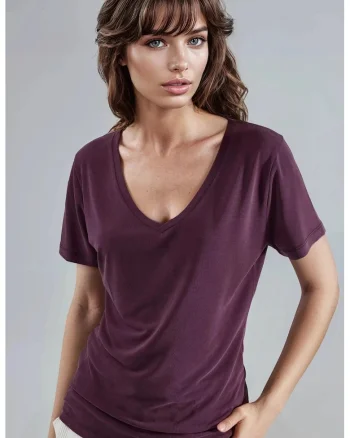 Tricou dama,  maneca scurta, decolteu in V, mov lavanda, jerseu