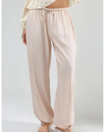 Pantaloni dama  cu talie elastica, culoare naturala