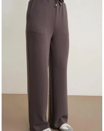 Pantaloni dama,  drepti, talie inalta, maro, poliester