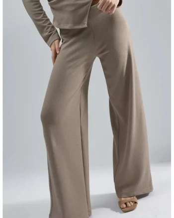 Pantaloni dama  croi drept, maro, textil