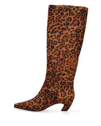 Cizme inalte pana la genunchi cu animal print Brunilde, Negru/Maro