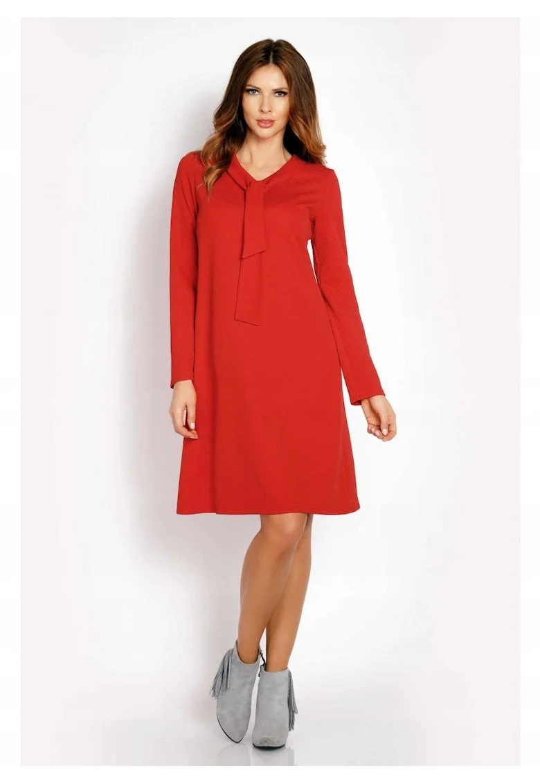 Rochie Dama,  L010, Trapez Midi, Evazata, Tesatura Confortabila cu Elastan, Lungime Midi, Usor Evazata la Baza, Croiala Clasica Eleganta, Albastru, Rosu