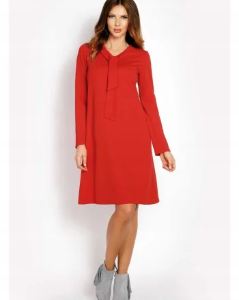 Rochie Dama,  L010, Trapez Midi, Evazata, Tesatura Confortabila cu Elastan, Lungime Midi, Usor Evazata la Baza, Croiala Clasica Eleganta, Albastru, Rosu