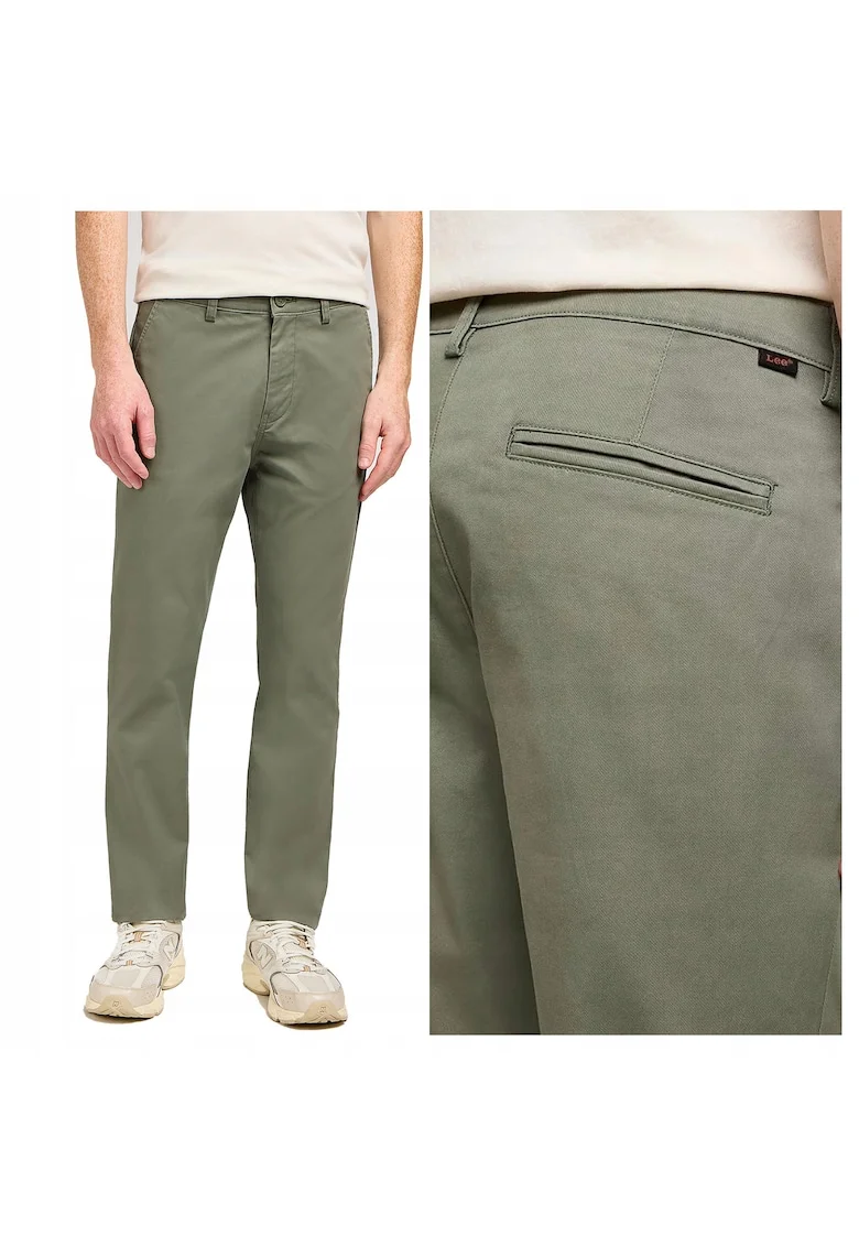 Pantaloni Barbati,  Slim Chino, Lungi, Fit, Talie Medie, 5 Buzunare, Fermoar, Bumbac, Verde, Verde