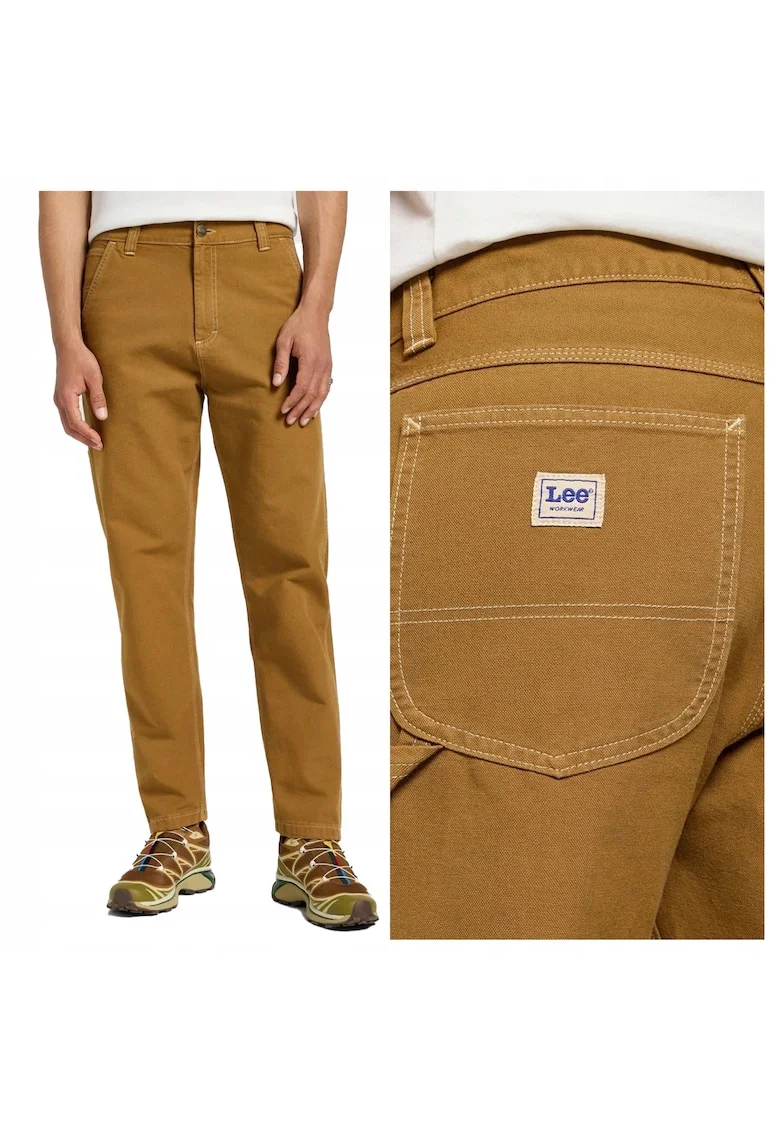 Pantaloni Barbati,  Carpenter, Lungi, Straight Fit, Talie Medie, 5 Buzunare, Fermoar, Bumbac, Maro, Maro nisip