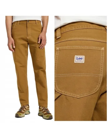 Pantaloni Barbati,  Carpenter, Lungi, Straight Fit, Talie Medie, 5 Buzunare, Fermoar, Bumbac, Maro, Maro nisip