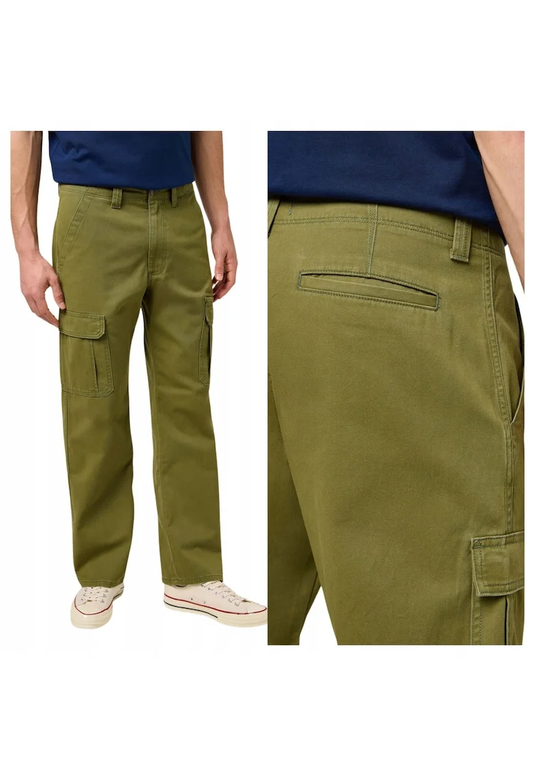 Pantaloni Barbati,  Cargo, Lungi, Straight Fit, Talie Medie, 5 Buzunare, Fermoar, Bumbac, Verde, Verde