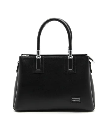Geanta tote de piele ecologica cu logo metalic, Negru