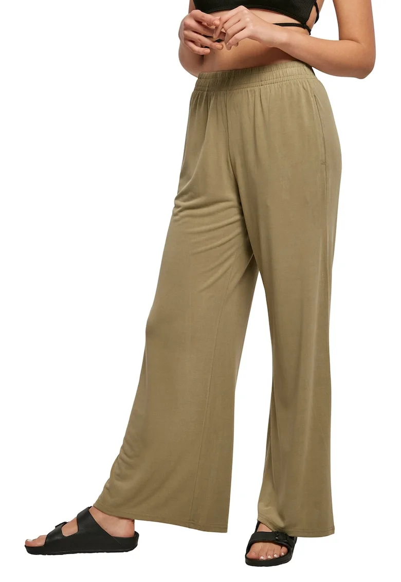Pantaloni din amestec de modal cu croiala ampla, Maro camel