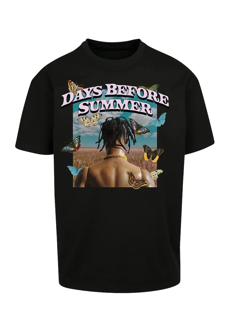 Tricou unisex supradimensionat cu imprimeu grafic si text, Negru