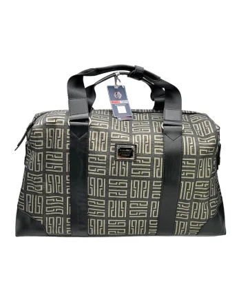 Geanta duffle de piele ecologica, Negru/Bej