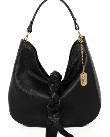 Geanta hobo de piele Gisella, Negru