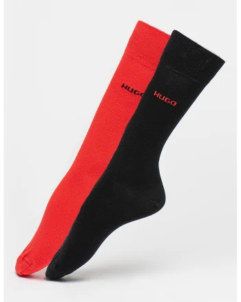 Set de sosete lungi cu logo - 2 perechi, Rosu/Negru