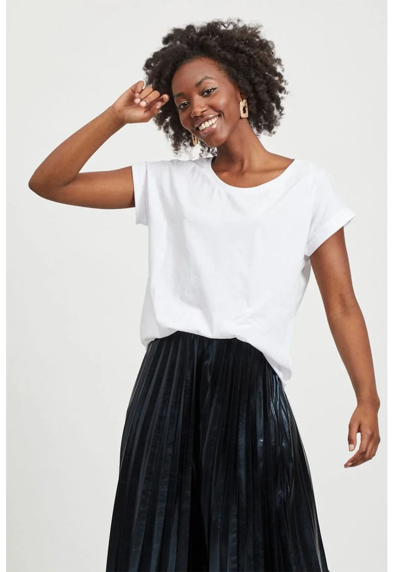Tricou din amestec de bumbac organic cu terminatie asimetrica, Alb