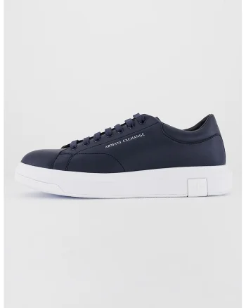 Pantofi sport din piele cu model uni, Bleumarin