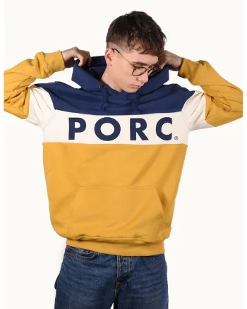 Hanorac unisex cu logo Elements, Bleumarin/Galben mustar