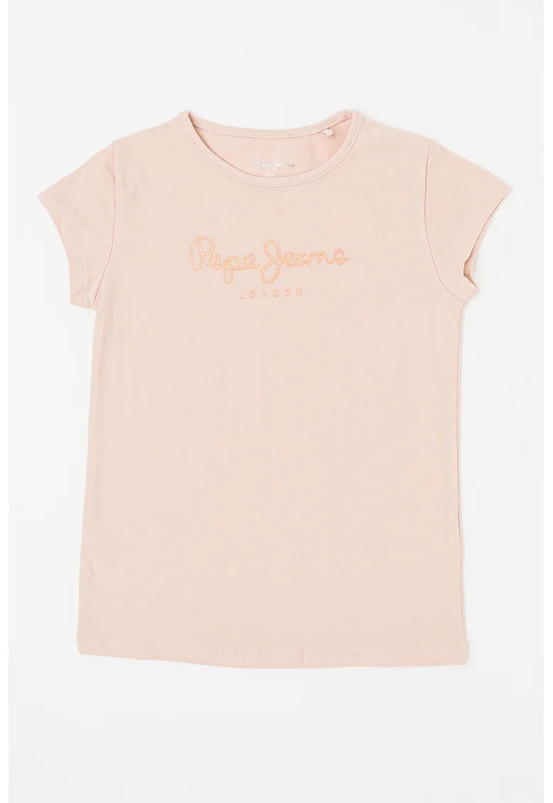 Tricou cu imprimeu logo stralucitor Hana, Roz pastel