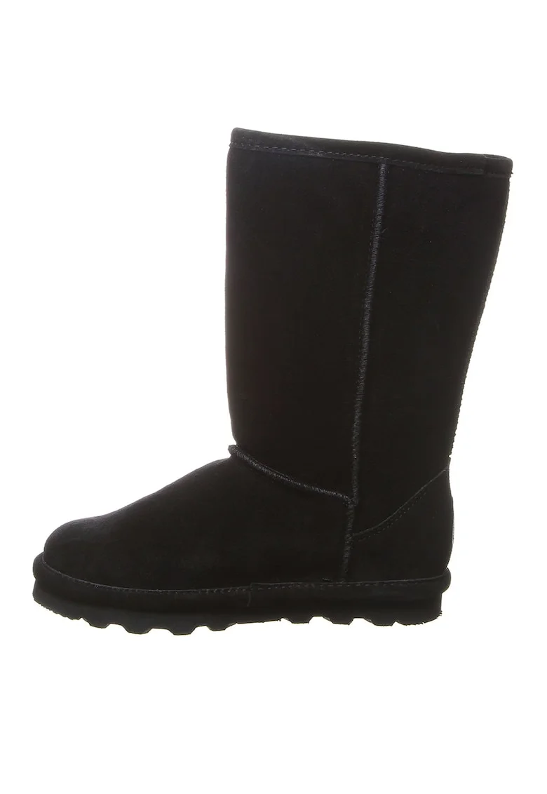 Cizme mid-calf fara inchidere din piele intoarsa cu finisaj rezistent la apa Elle, Negru