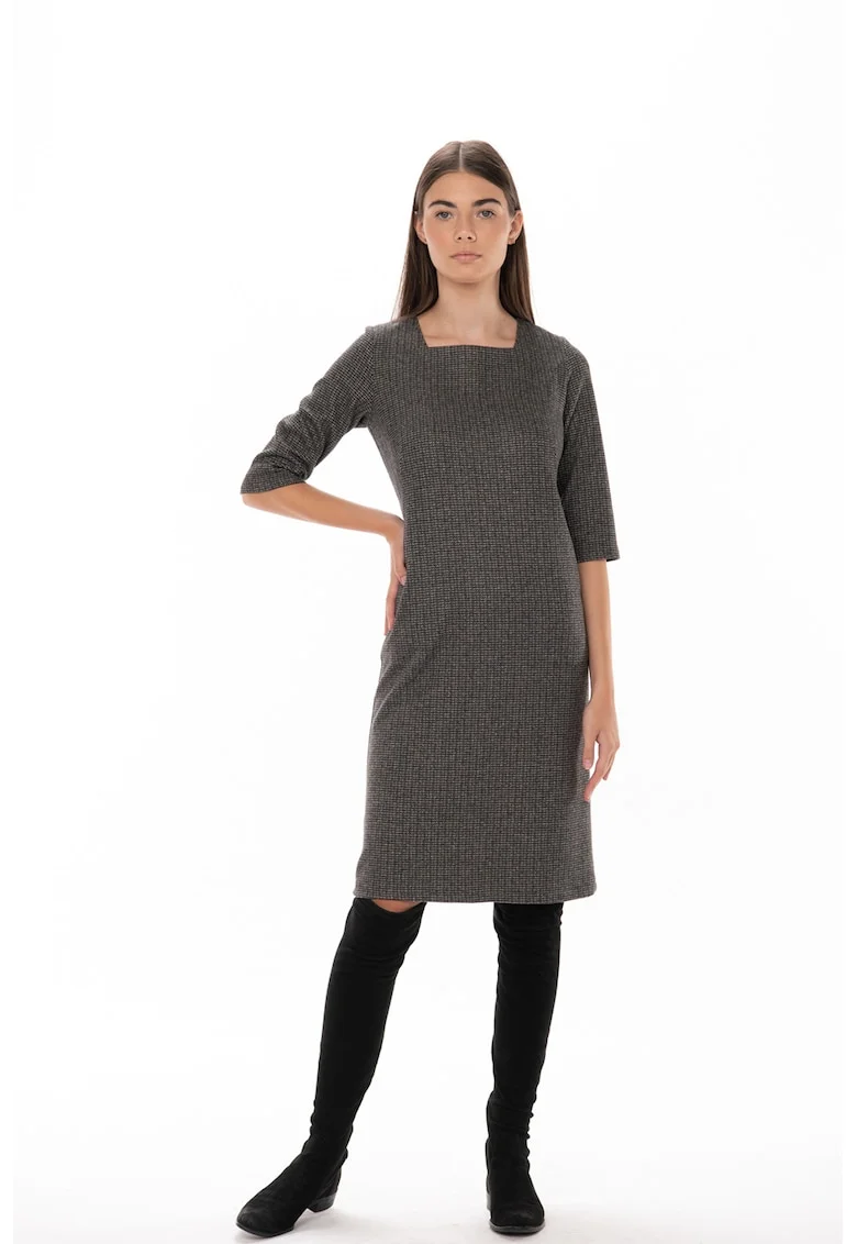 Rochie cu decolteu patrat cu buzunare laterale Fanni, Negru/Maro
