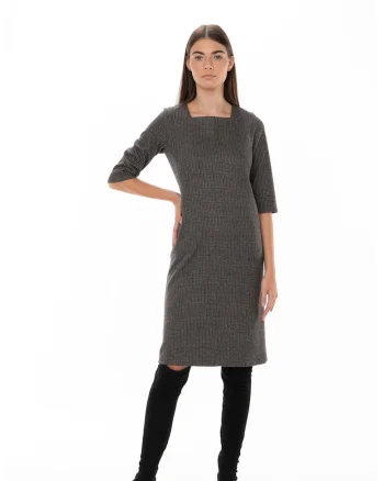 Rochie cu decolteu patrat cu buzunare laterale Fanni, Negru/Maro