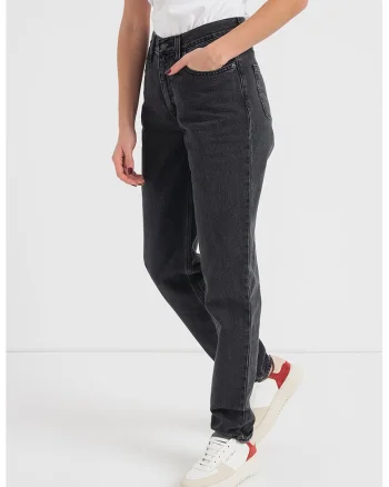 Blugi mom fit cu talie inalta 80's, Negru stins