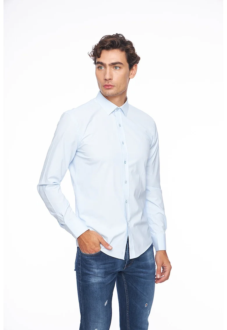 Camasa slim fit din amestec de bumbac, Albastru deschis